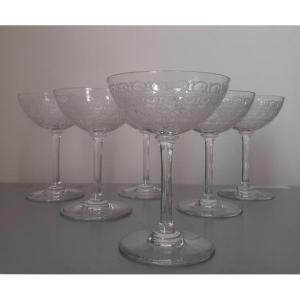 6 Baccarat Crystal Champagne Glasses Rohan Model 