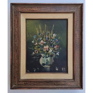 Jean Monnier Huile Sur Toile  Bouquet De Fleurs 