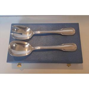 François Frionnet Silver Metal Salad Serving Set Pearls Model 