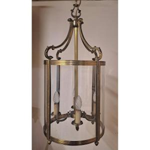 Large Cylindrical Vestibule Lantern In Gilded Bronze 