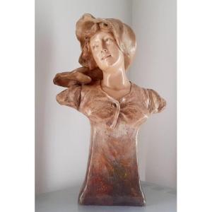 Buste Jeune Fille En Terre Cuite Art Nouveau 