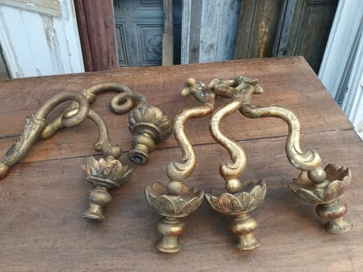 Exceptional Set Of 5 Gilded & Patinated 18th Century Sconces-photo-1