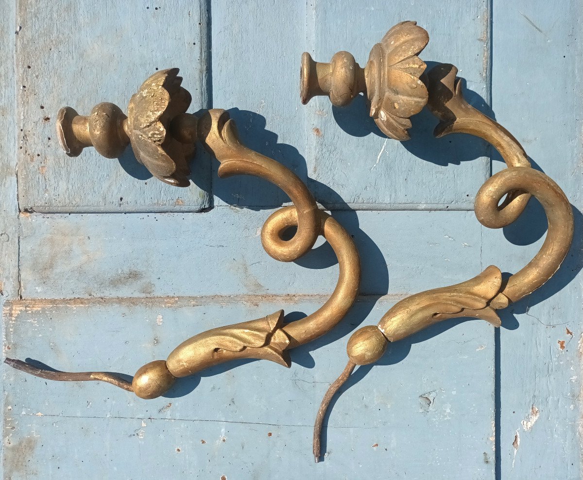 Exceptional Set Of 5 Gilded & Patinated 18th Century Sconces-photo-2