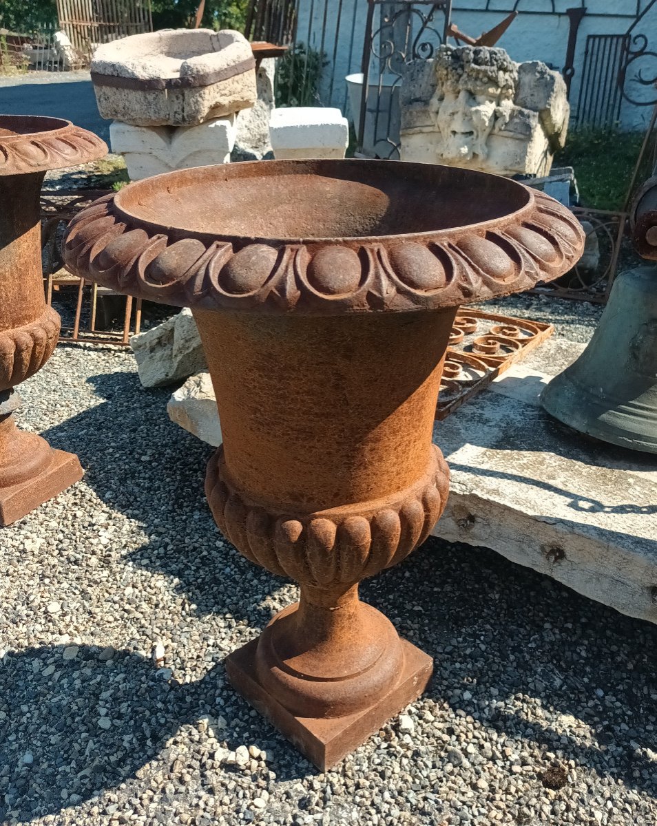 Trio Of Medici Vases In Ocher Cast Iron Nineteenth-photo-4