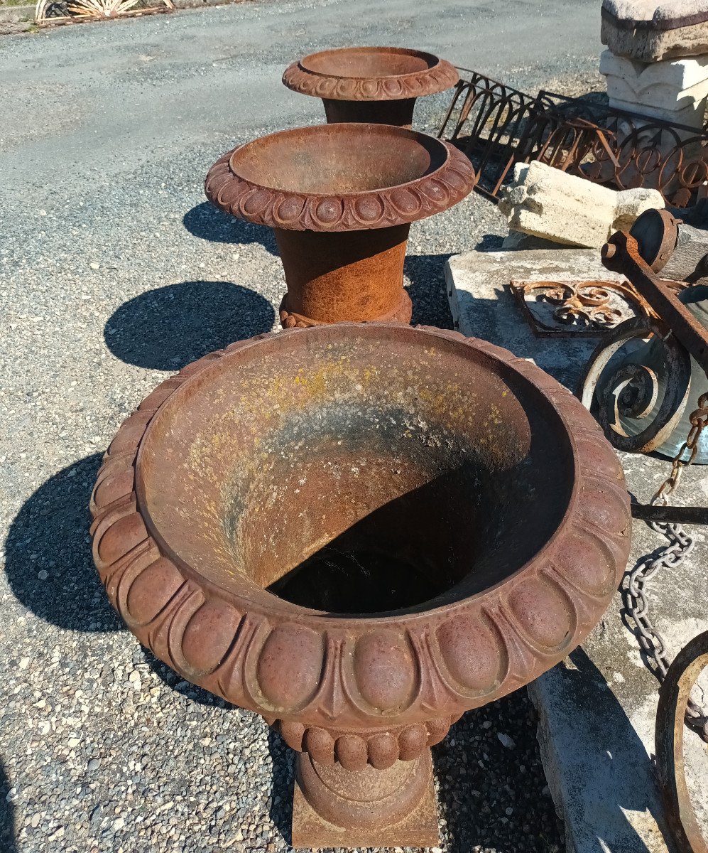 Trio Of Medici Vases In Ocher Cast Iron Nineteenth-photo-7