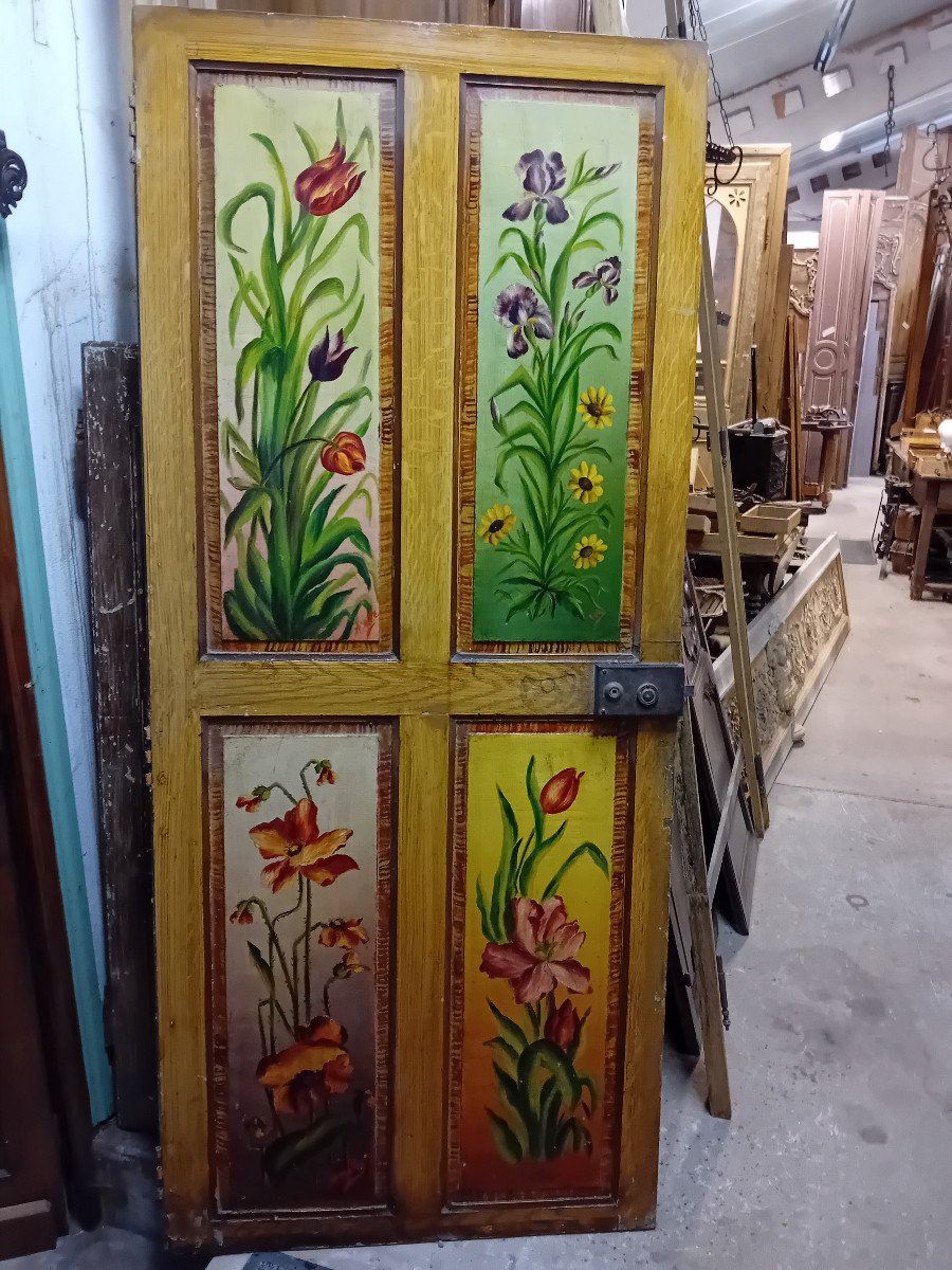 Bedroom Door With Four Tender And Bucolic Bouquets 1900