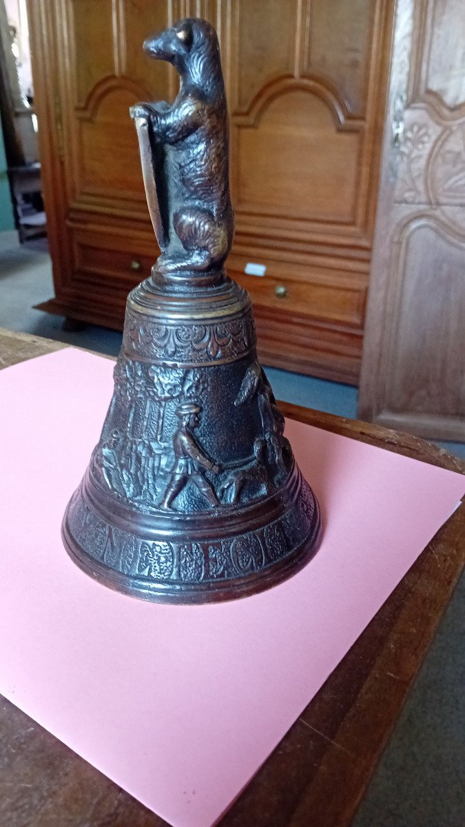 Authentic 16th Century Hand Bell With Joust And Country Scene Decor -photo-2