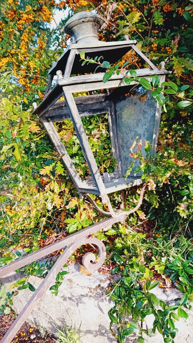 Lanterne En Cuivre Et Sa Potence En Fer Forgé 19 Eme-photo-2