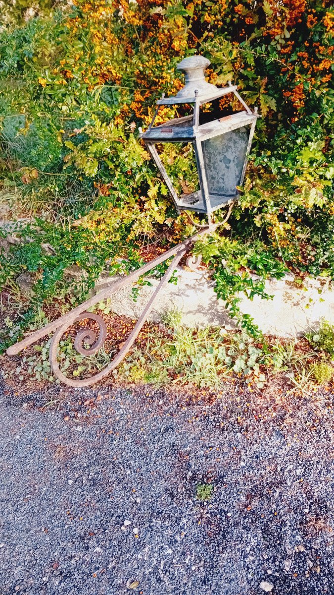 Lanterne En Cuivre Et Sa Potence En Fer Forgé 19 Eme-photo-3