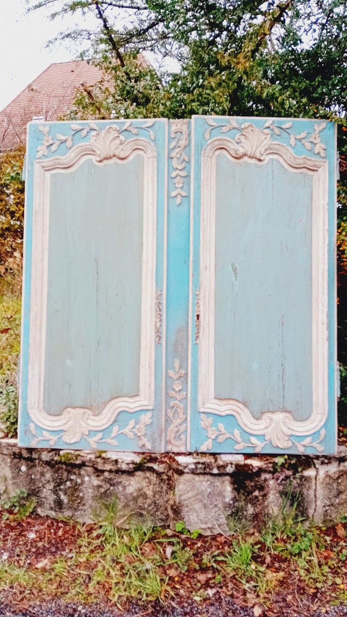 Magnifique Petite Paire De Portes De Placard  XVIII e  ,emouvante boiserie en resinueux regence-photo-1