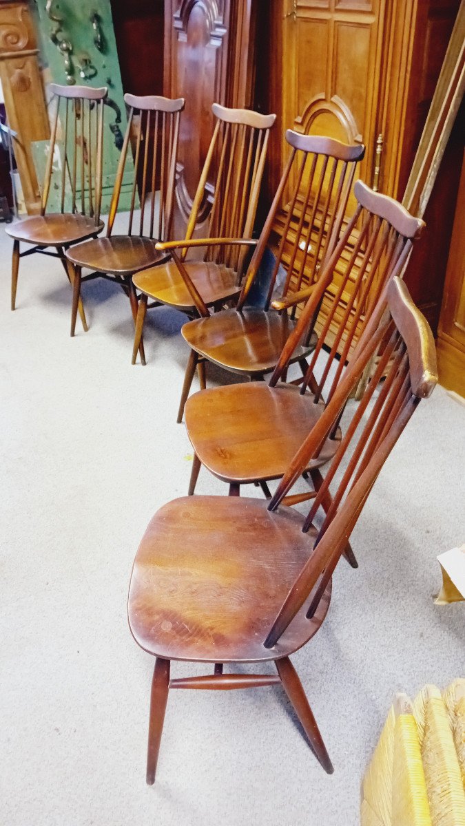 Suite Of 6 Ercol Armchair Model Mustache By Lucian Ercolani 1960-photo-2