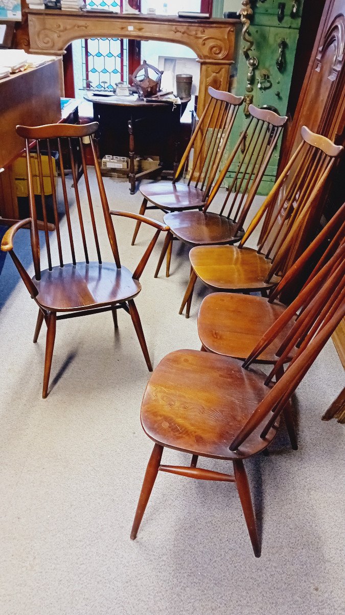 Suite Of 6 Ercol Armchair Model Mustache By Lucian Ercolani 1960-photo-3