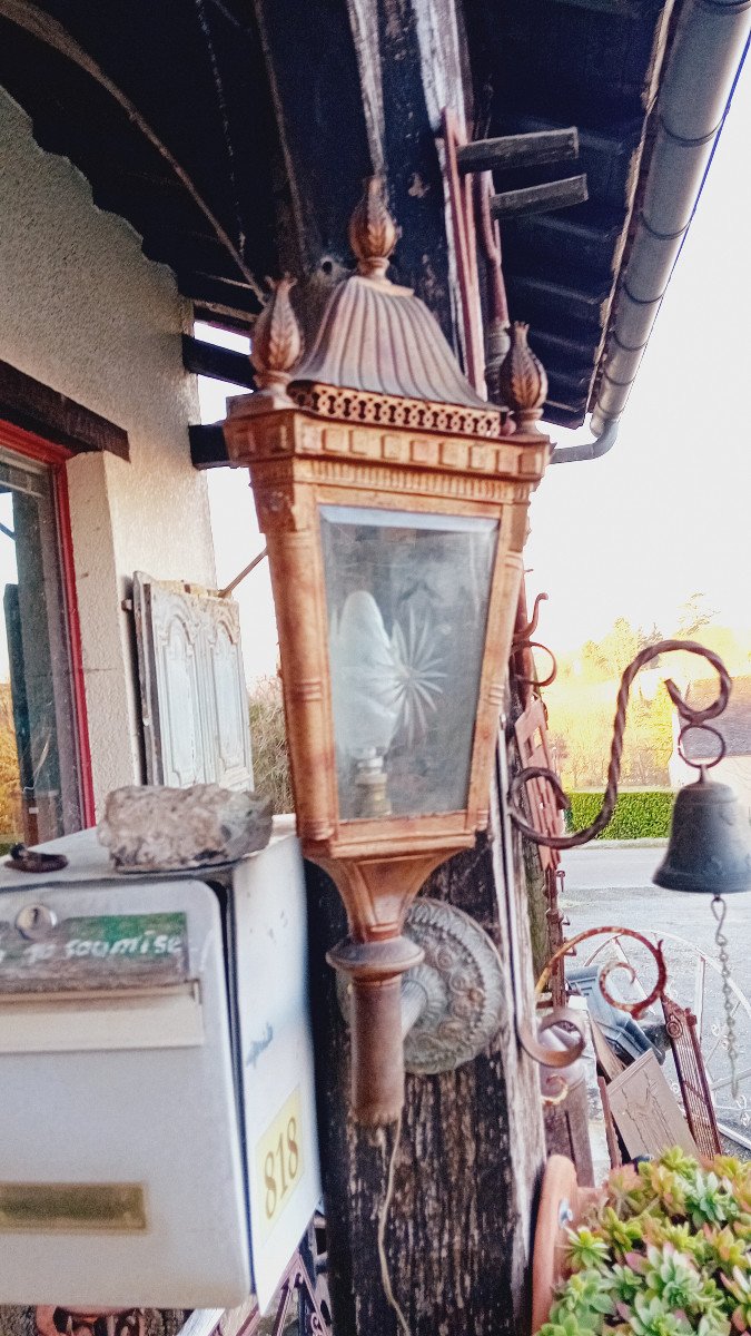 19th Century Wall Lantern, Patinated Painted Sheet Metal-photo-2