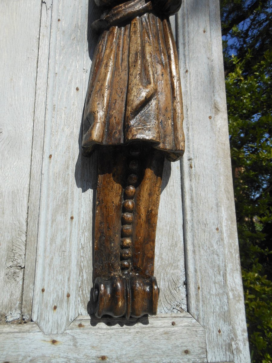 Pair Of Old Caryatids In Walnut-photo-5