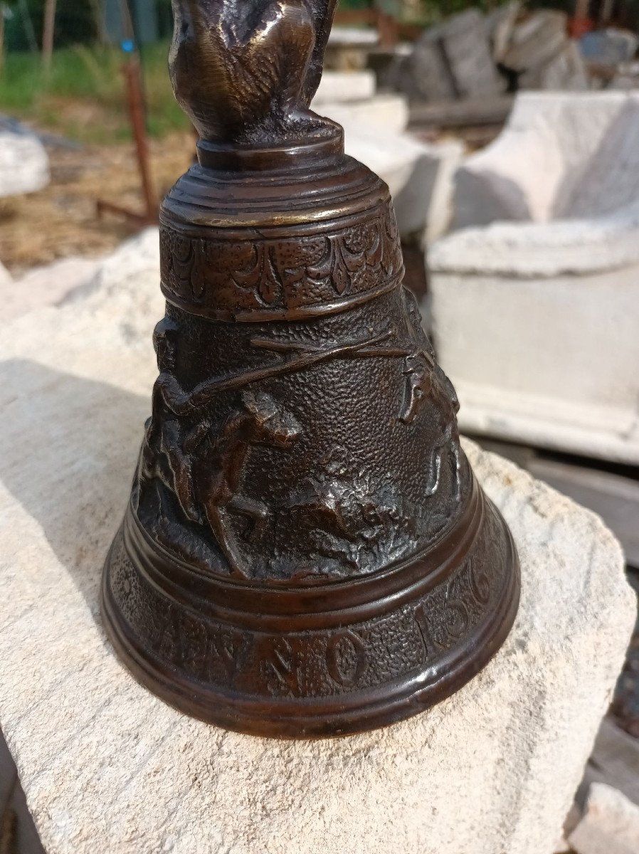 Bronze Bell Decor Jousting And Bear Dated 1565-photo-3