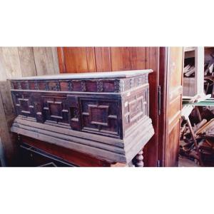 Antique Walnut Chest With Drawer, Bargueno 17th Century