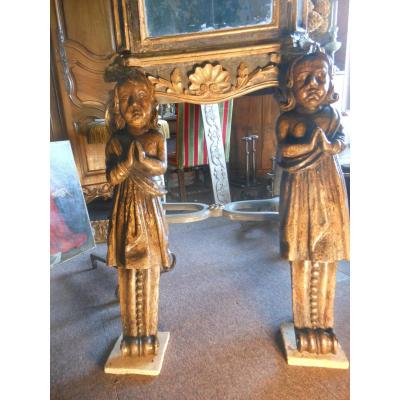 Pair Of Old Caryatids In Walnut