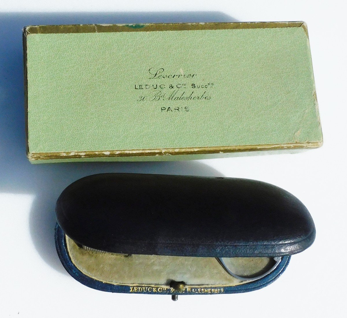 Pair Of Antique Scissors Signed Leduc & Cie In Their Leather Case And Box Early 20th Century-photo-4