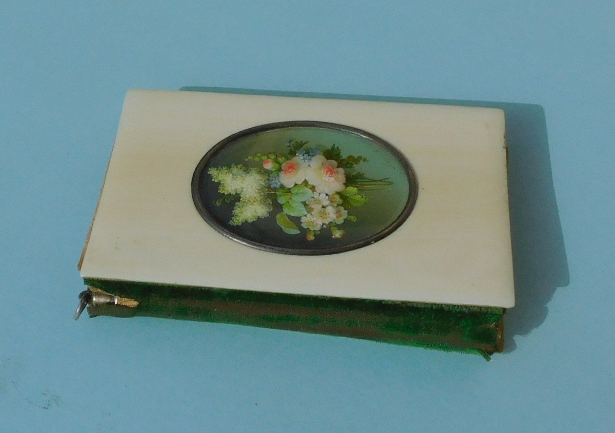 Carnet De Prom Diary With Miniature Painting Painted On Ivory With Sterling Silver Mechanical Pencil-photo-1