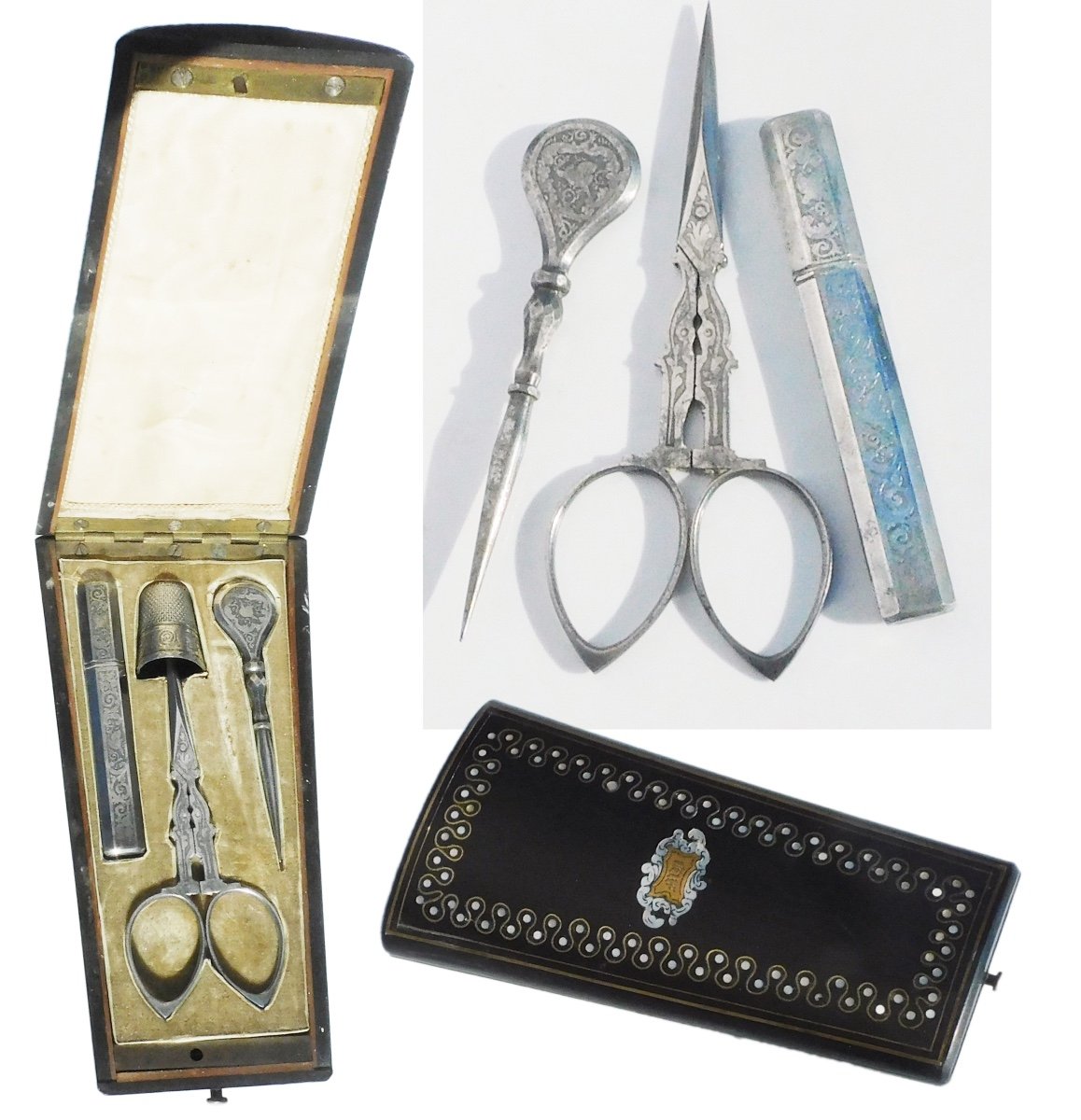 Sewing Kit Embroidery Scissors Antique Embroidery Lace Engraved Steel Napoleon