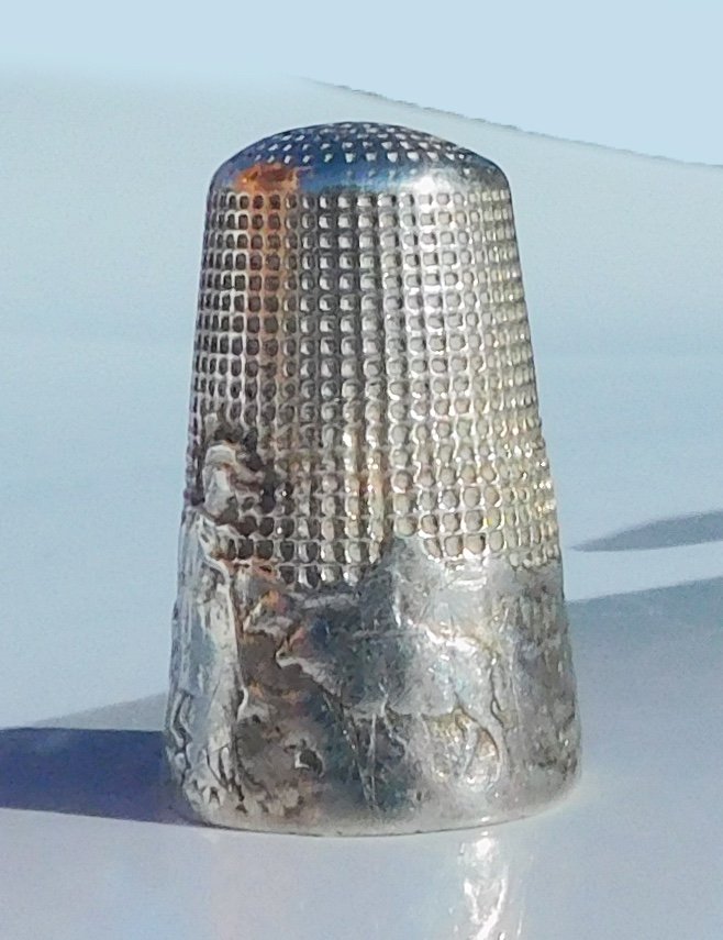 Solid Silver Thimble Fable De La Fontaine, "the Wolf Who Became A Shepherd"-photo-2