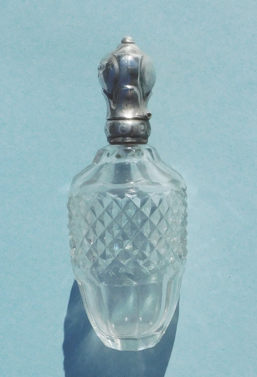 Petit Flacon Fiole Cristal  taillé et Argent Parfum Sels XIXe-photo-2