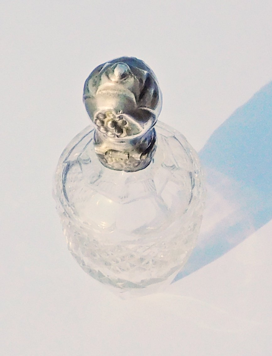 Petit Flacon Fiole Cristal  taillé et Argent Parfum Sels XIXe-photo-4