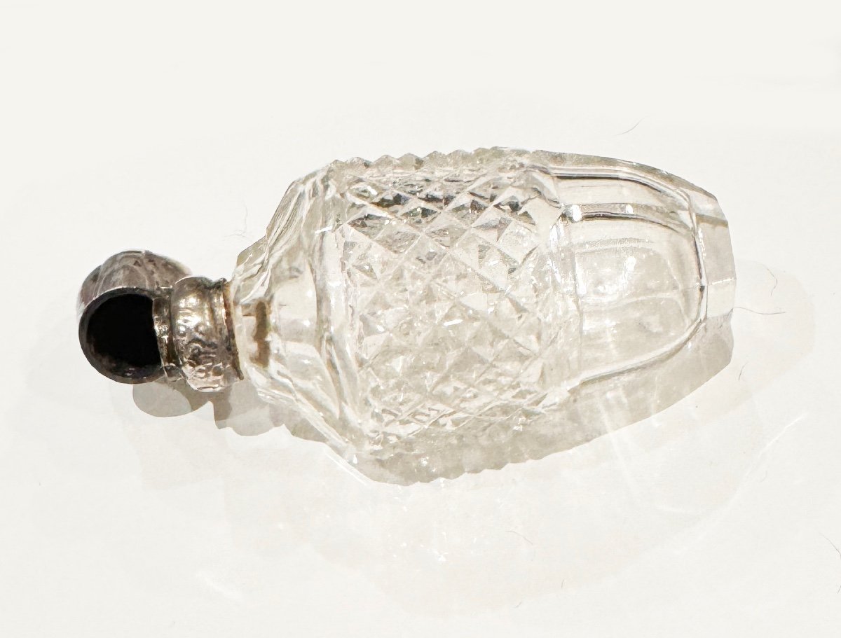 Petit Flacon Fiole Cristal  taillé et Argent Parfum Sels XIXe-photo-2