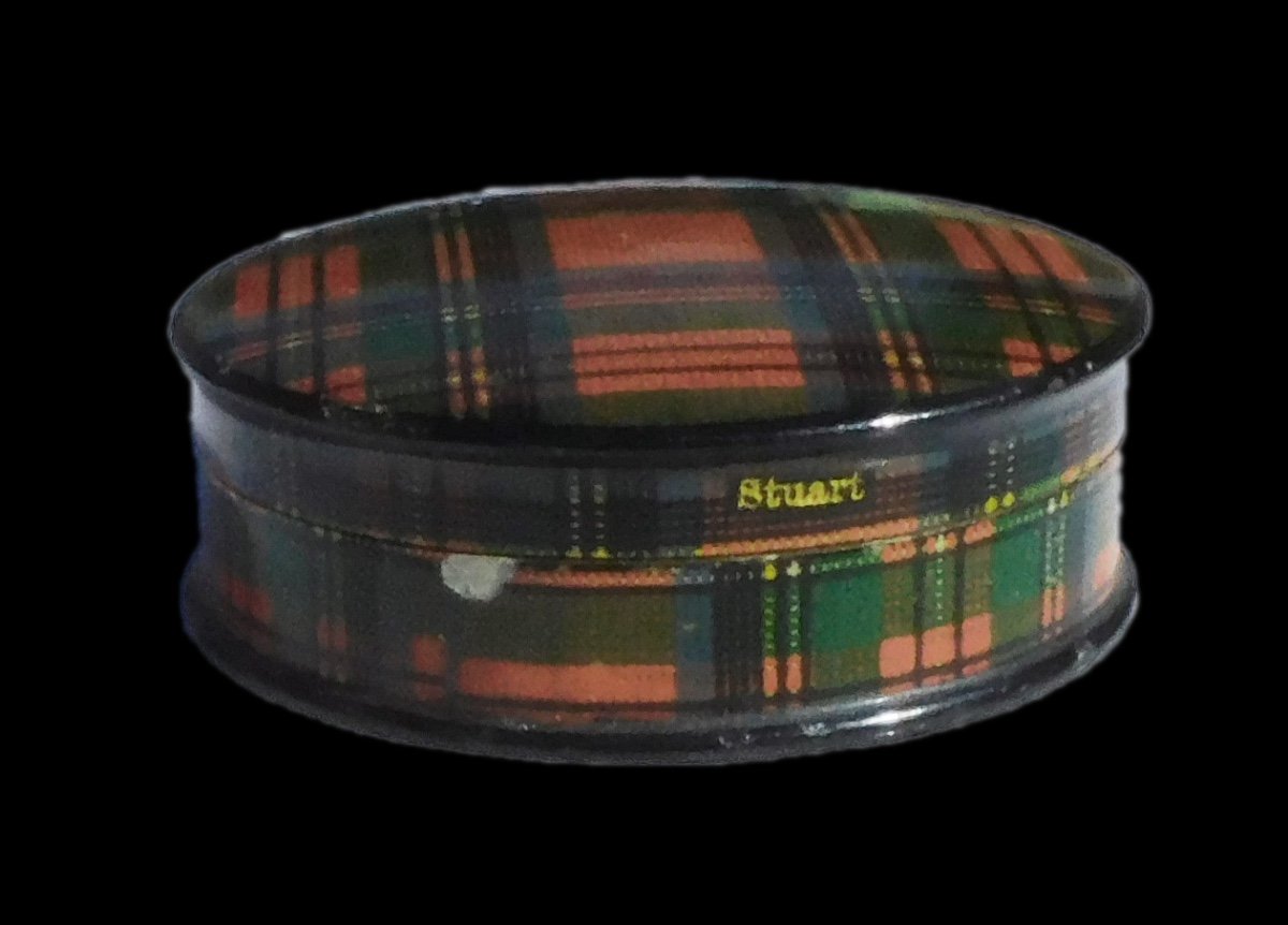 Petite boite à pilules tartan anglais tartanware Mauchline XIXe -photo-2