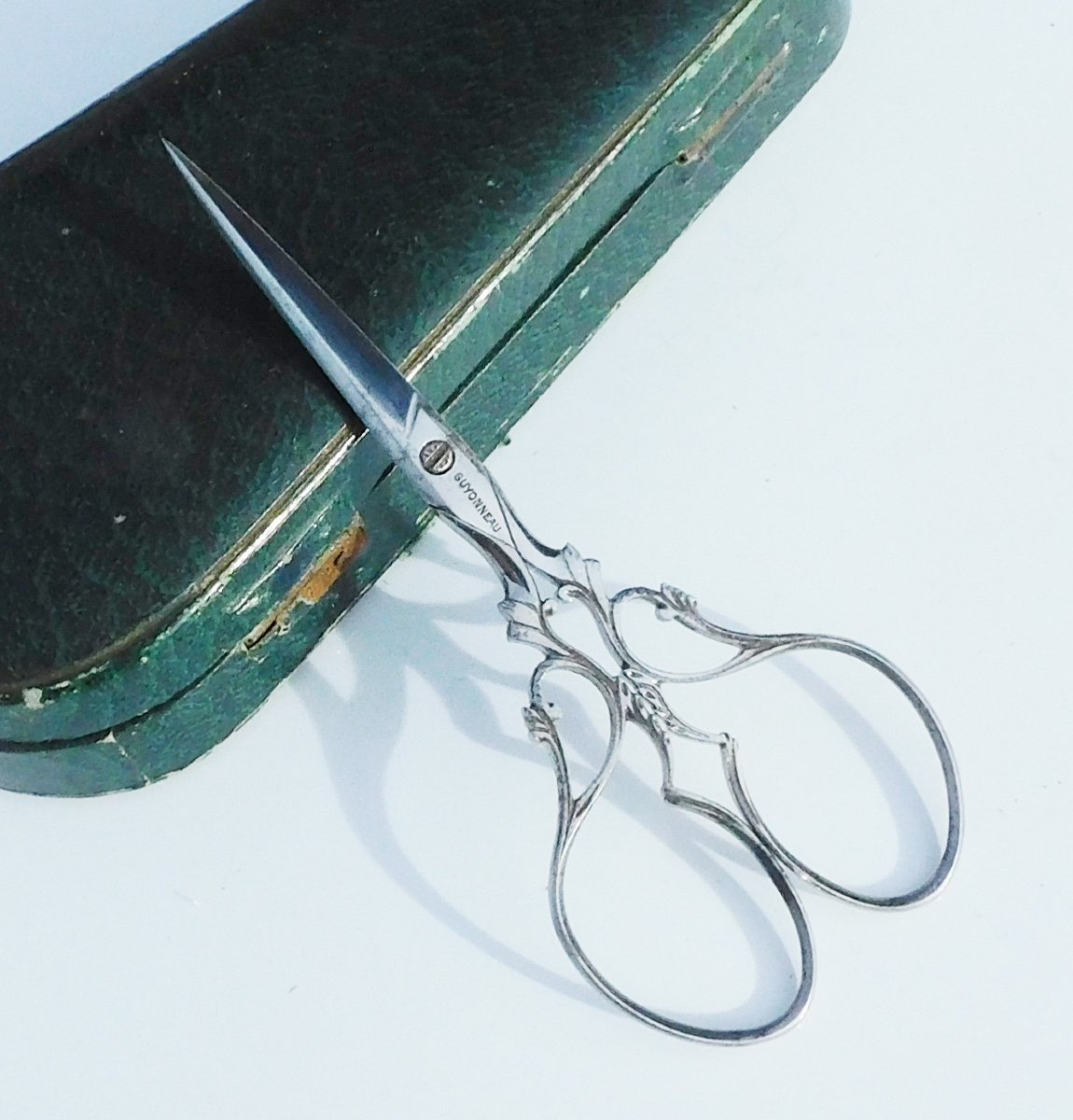 Box Case Pair Of Steel Lace Scissors Chatellerault Signed Late 19th Early 20th Century-photo-4