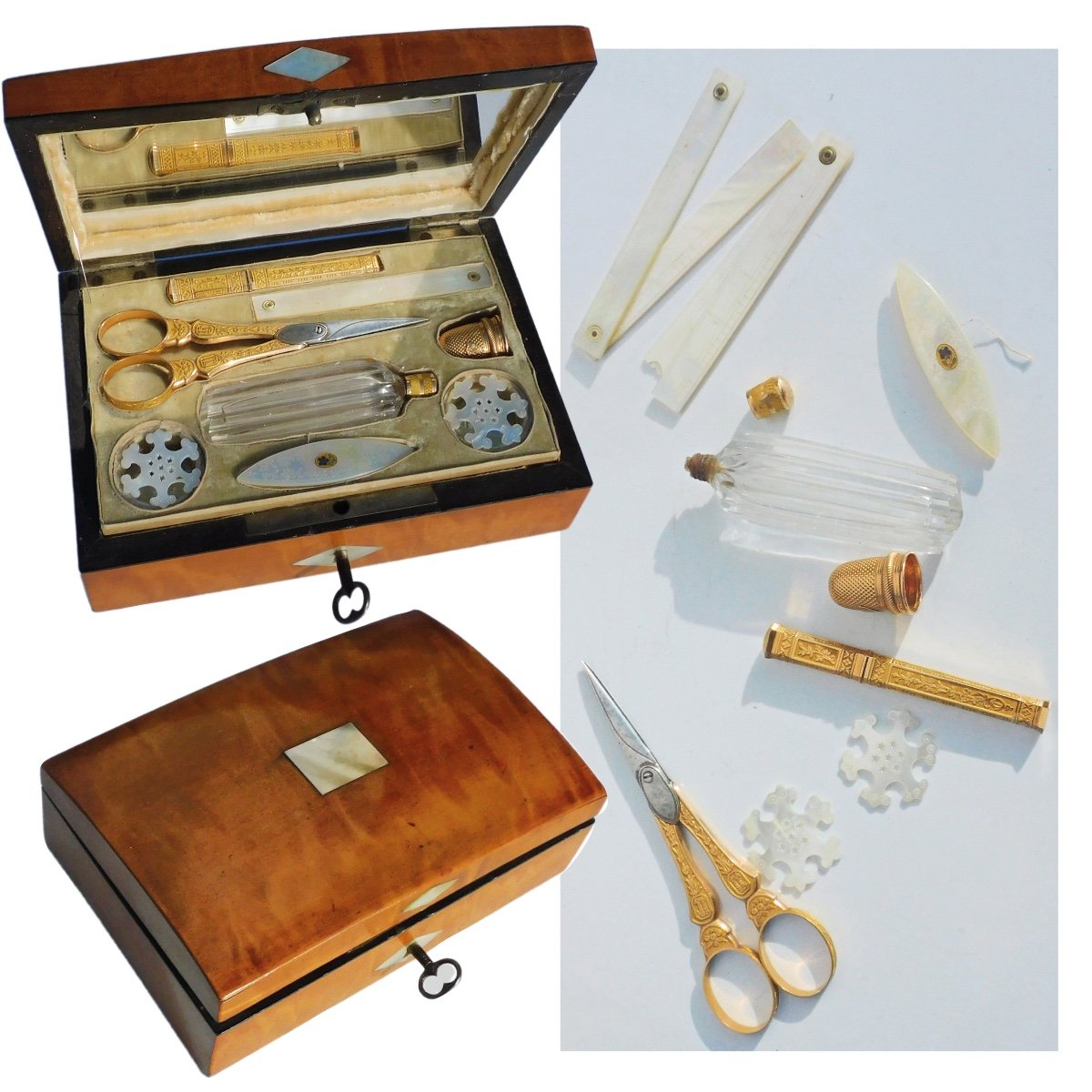 Sewing Kit Box Mother-of-pearl And Gold Embroidery Scissors Palais Royal Early 19th Century