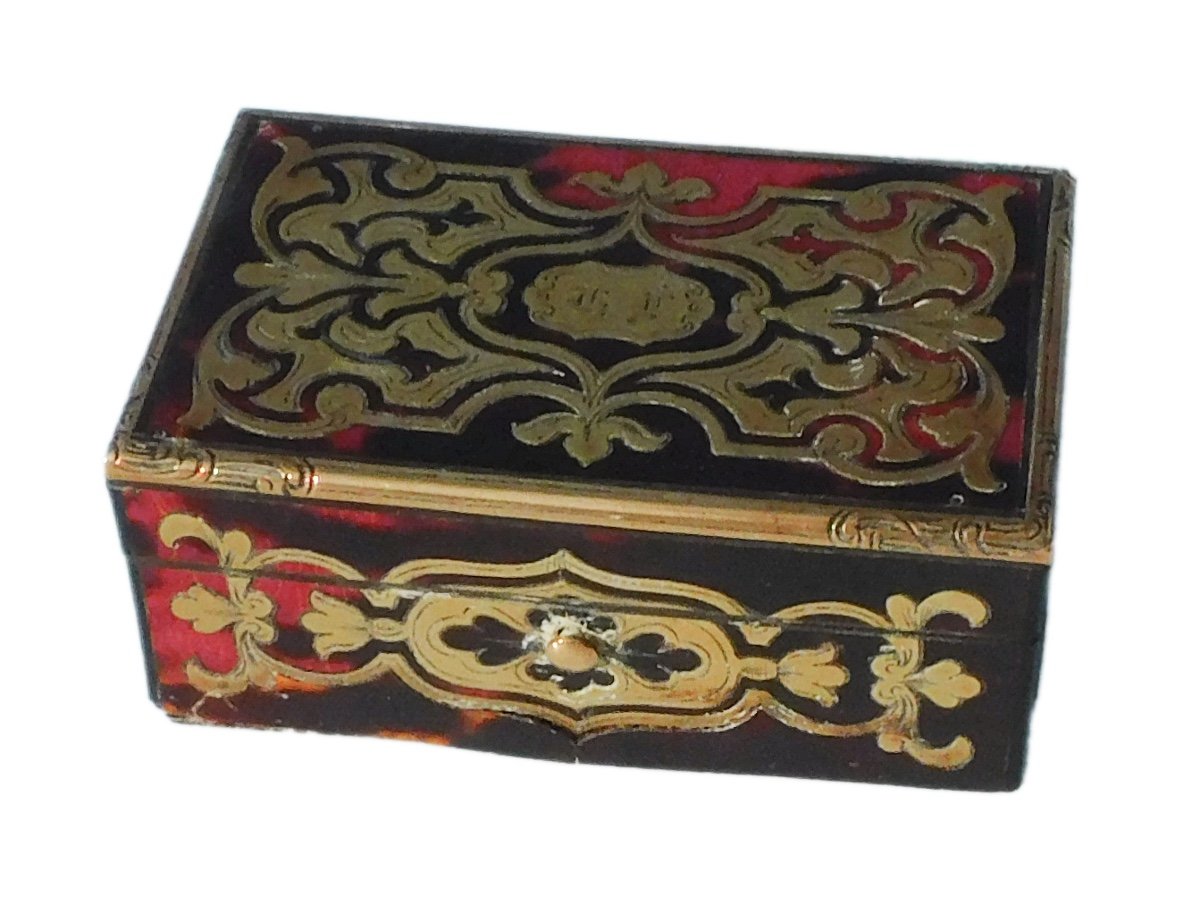 Small 19th Century Marquetry Box With Boulle Napoleon III Stamps -photo-2