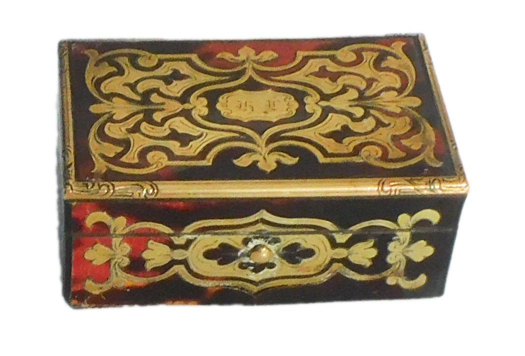 Small 19th Century Marquetry Box With Boulle Napoleon III Stamps 