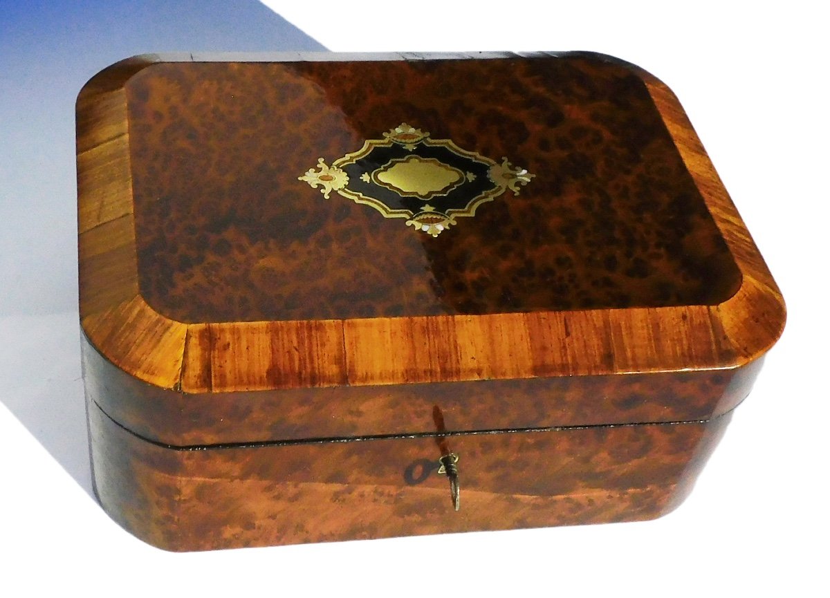 Boite Coffret bijoux Napoléon III Marqueterie  Bois Précieux XIXe