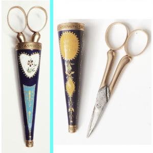 Old Gold Couture Embroidery Scissors With Enameled Case Palais Royal