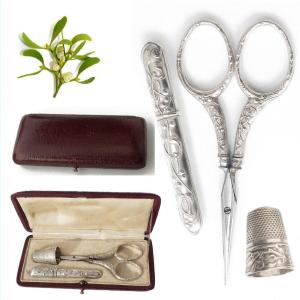 Antique Sewing Kit In Sterling Silver Art Nouveau Gui