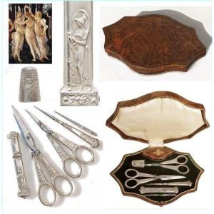 Art Nouveau Sewing Kit In Sterling Silver Les Fileuses