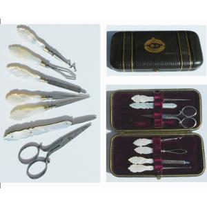 Travel Kit Sewing Manicure Mother-of-pearl Steel 19th Century