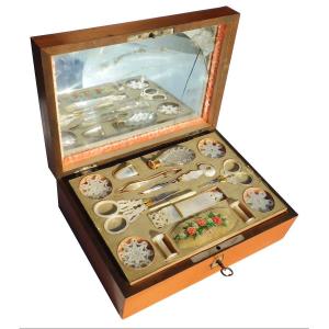 Inlaid Box Mother-of-pearl Sewing Kit Restoration