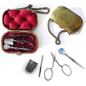 Sewing Kit In Steel 19th Century Napoleon III Purse Shape Box