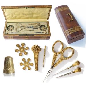 Sewing Necessary Box Vermeil Silver Gold Plated Napoleon III Late 19th Century