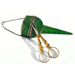 Pair Of Antique Gold Scissors With Galuchat And Silver Case Late 18th Century Early 19th Chatelaine