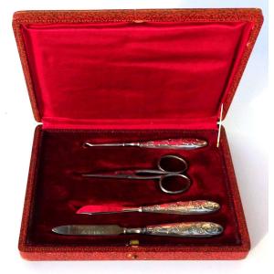 Antique Art Nouveau Silver Metal Manicure Set