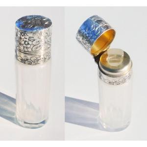 Fine 19th Century Art Nouveau Crystal Silver Perfume Salt Bottle