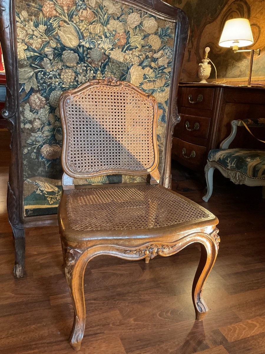 Chaise Cannée D’époque Louis XV En Bois Naturel Sculpté  ( coin de feu )-photo-2