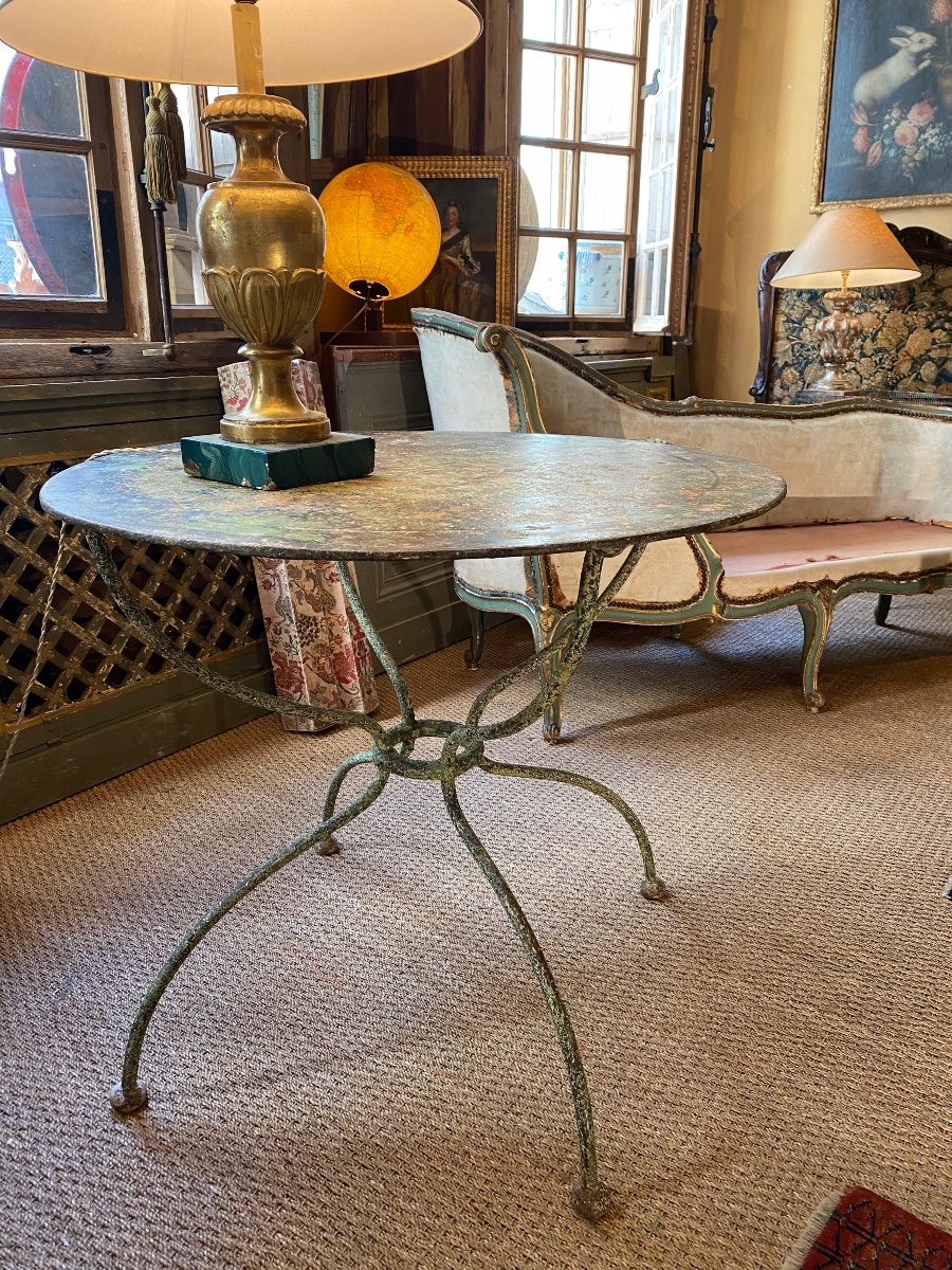 XIXth Iron Garden Pedestal Table-photo-3