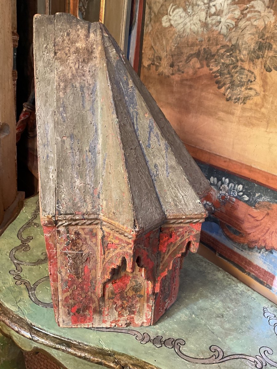 Pair Of Moroccan Capitals In Polychrome Wood From The 19th Century-photo-2