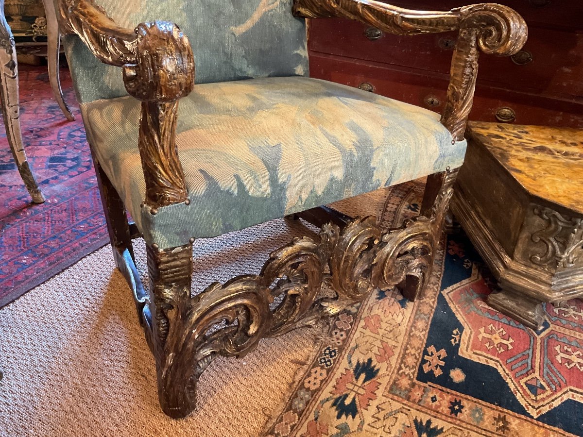 Italian Ceremonial Seat With Its Stool Of Carved And Gilded Wood Feet XVIII-photo-4