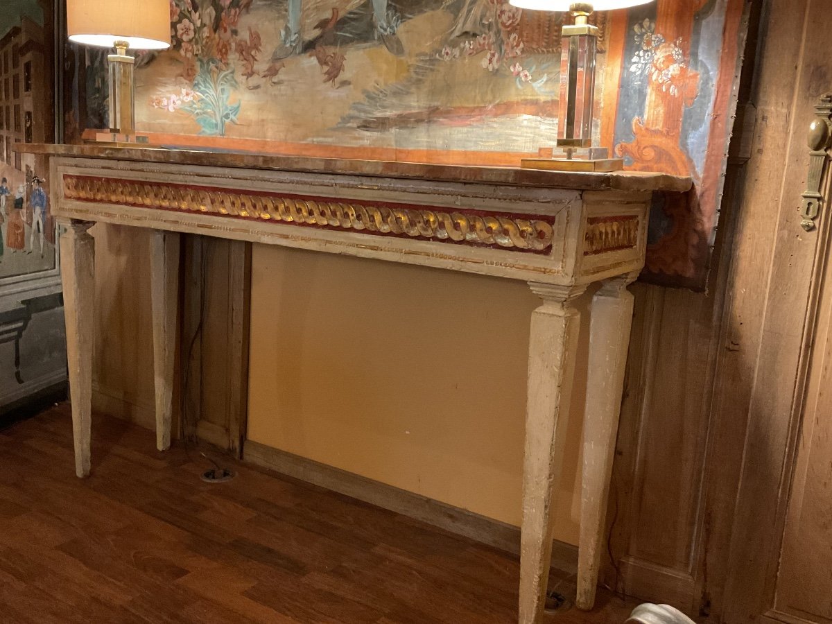 Large 19th Century Italian Console In Painted And Gilded Wood-photo-4