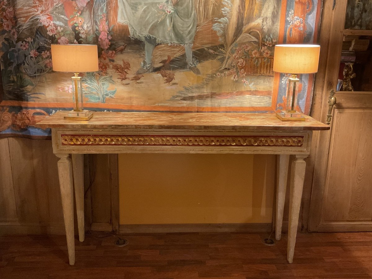 Large 19th Century Italian Console In Painted And Gilded Wood